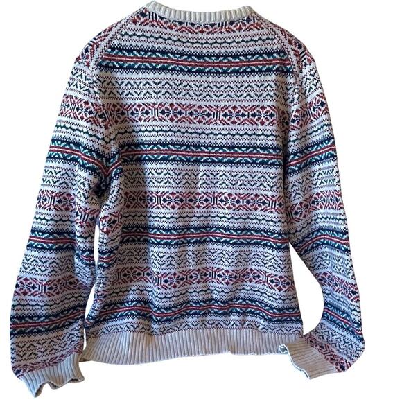 Men's Fair Isle Fisherman Cotton V-neck Long Sleeve Sweater Ribbed Hem Size XL - Picture 8 of 10